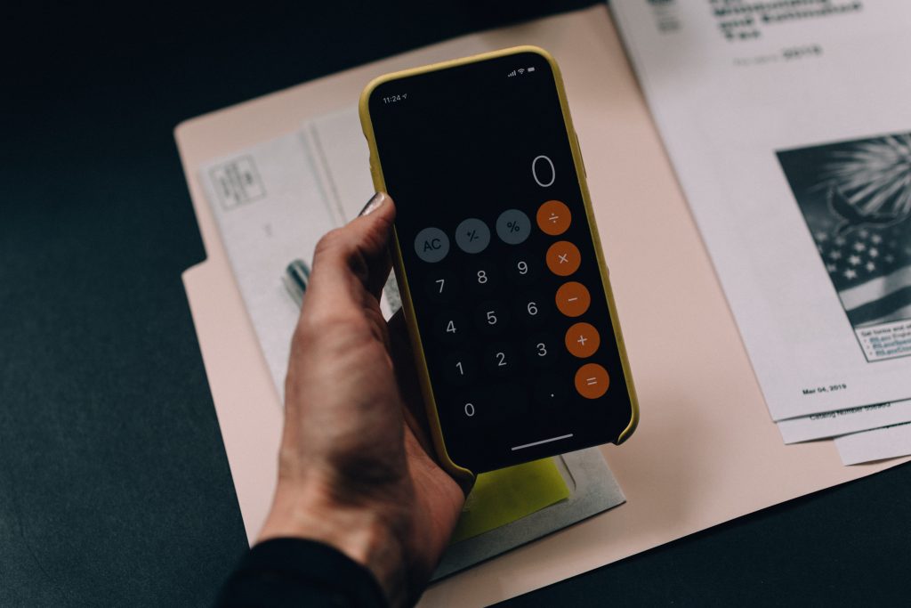 Mobile phone with the calculator app open