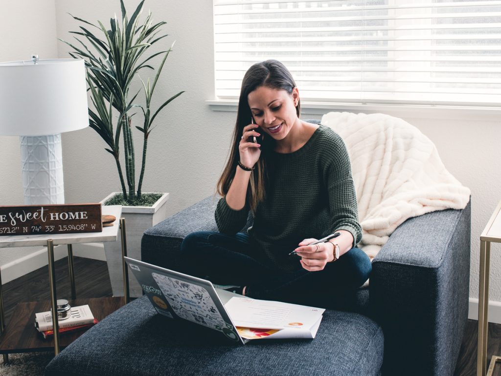 Woman working from home sweet home