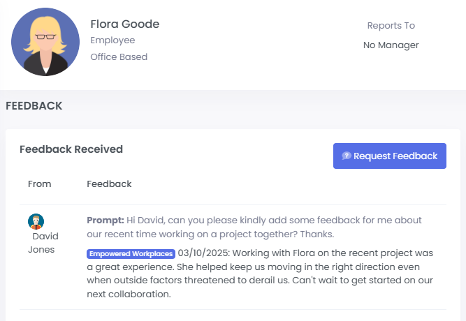 Feedback related to company values