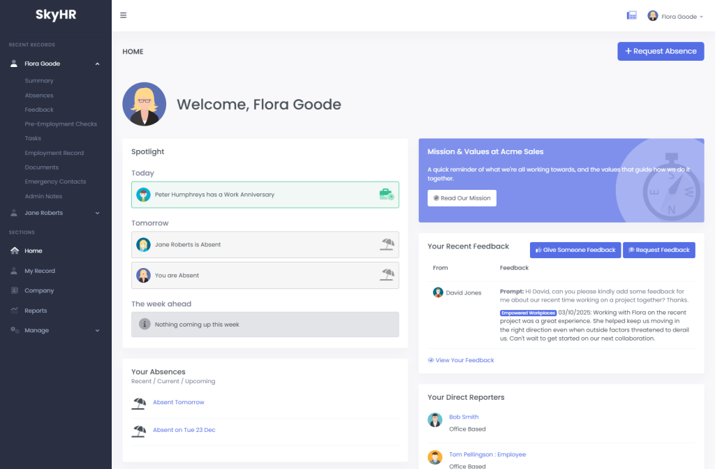Welcome to SkyHR Screenshot