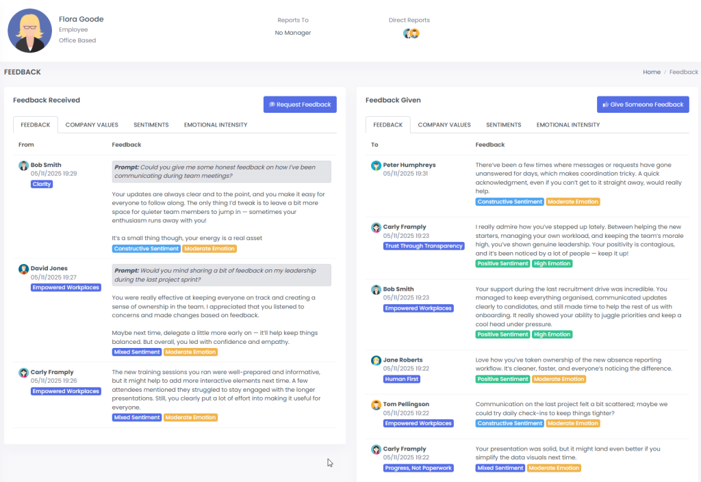 Feedback Section With Sentiments