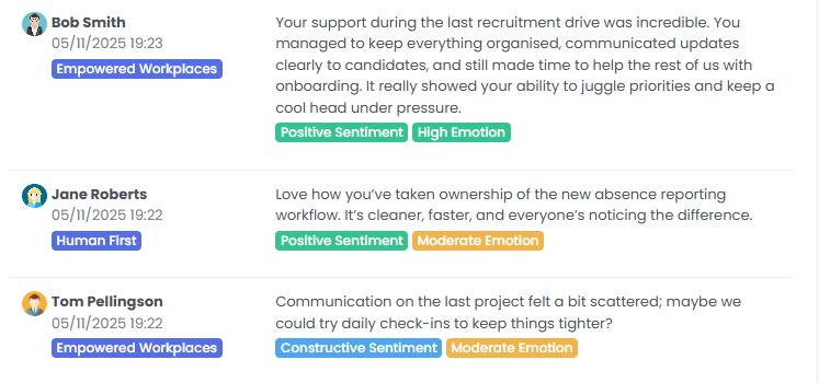 Feedback now shows Sentiment and Emotional Intensity flags